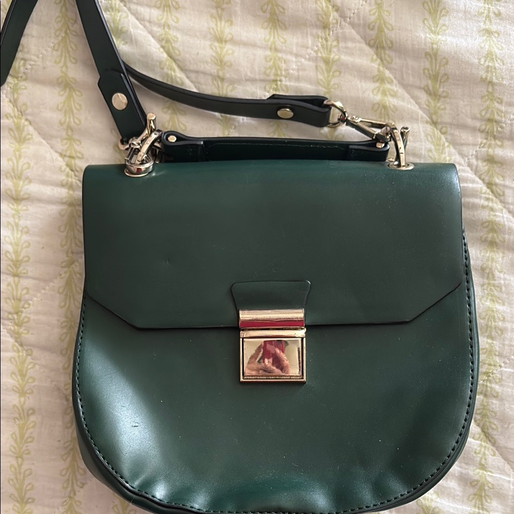 Zara Dark Green Crossbody Bag With Gold Accent